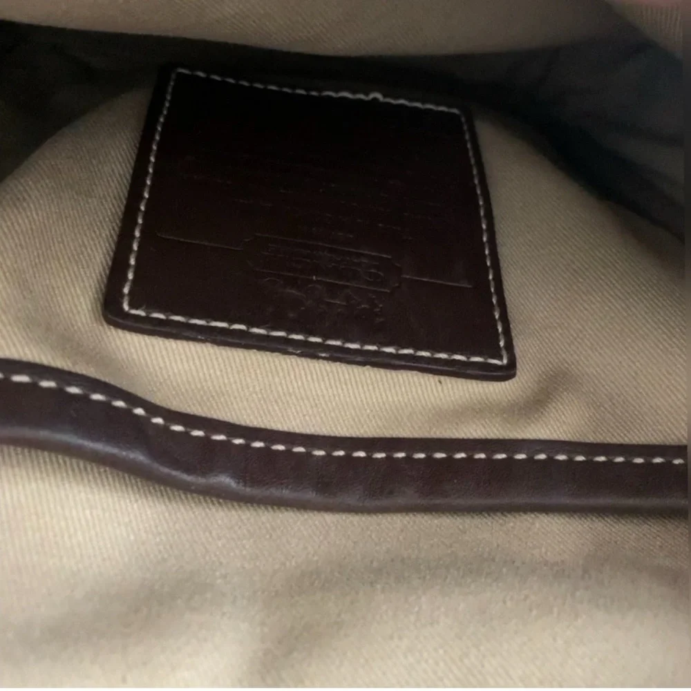 Vintage Coach Tan Messenger Bag with Red and Black Stripes